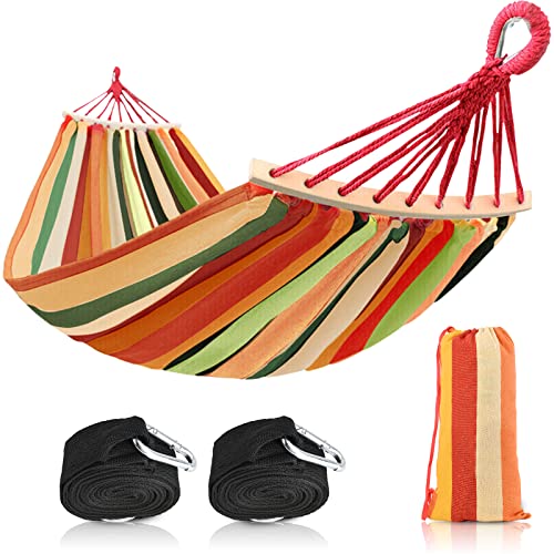 Hammock 200 x 150 cm, Camping Hanging Mat with Balance Beam, Extra Large Canvas Hammock Portable with Carry Bag up to 300 kg for Yard Garden (Colourful)