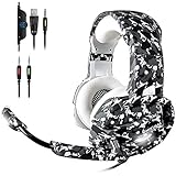ECOOPRO Newest Gaming Headset with Mic for PS4, Xbox One, PC, Nintendo Switch, Pro 50mm Driver, 3.5mm Surround Stereo Game Headphone with Noise Cancelling Microphone, Soft Memory Earmuffs, LED Lights