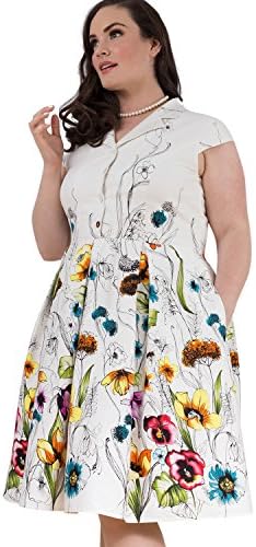 Emily London Womens Plus Size Taylor Retro Style Border Shirt Dress White & Black