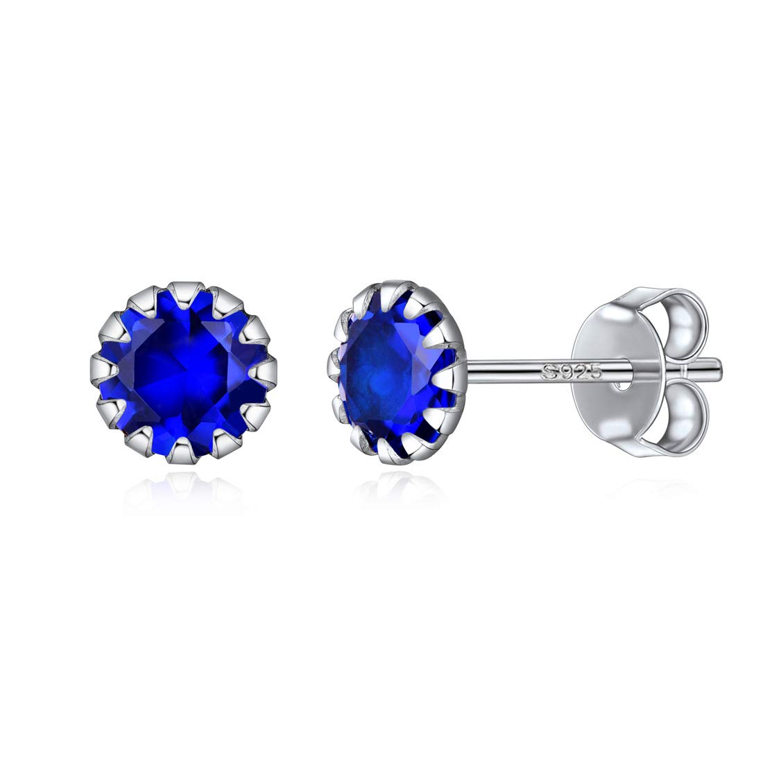 ChicSilver September Birthstone Stud Earrings Sterling Silver Silmulated Sapphire Earring For Women Hypoallergenic
