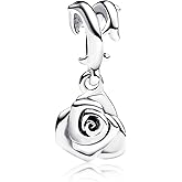 925 Sterling Silver Charms with 5A Cubic Zirconias for Bracelet Necklace Cherry Rose Flower Family Heart Charm Pendant Beads Rabbit Heart Friends Charm Jewellery Gift for Women Girls