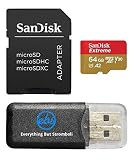 64GB Memory Card works with Gopro Hero 6, Fusion, Hero 5, Karma Drone, Hero 4, Session, Hero 3, 3+, Hero + Black - Sandisk Extreme UHS-1 64G micro SDXC with Everything But Stromboli Card Reader