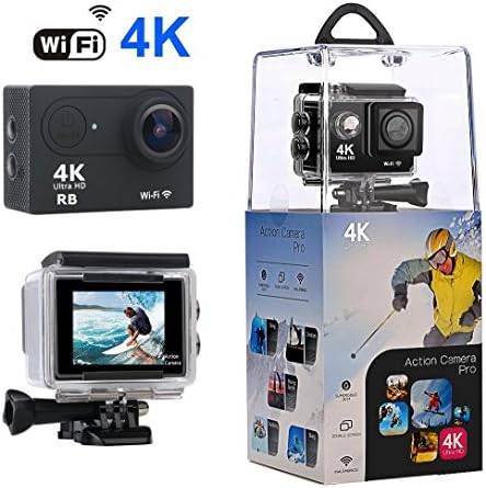Action Camera, R.B WiFi Sport Camera Ultra 4K HD Waterproof with 170 Wide-Angle Lens and Rechargeable Battery, Including Full Accessories Kits and Waterproof Case