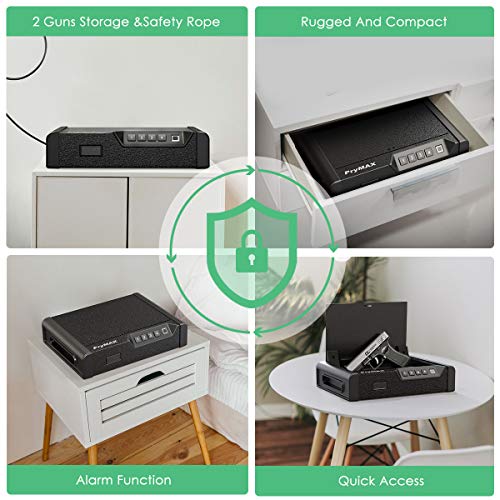 PRYMAX Biometric Gun Safe, Smart Handgun Safe with 4 Digits Code, Quick Fingerprint Access Gun Box with Auto-Open lid, 2 Pistol Capacity, Gun Cabinet for Home, Personal and Car Security