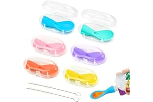MORLIKE LIVING Morlike Baby Food Pouch Topper Silicone Spoons with Travel Cases, Squeeze Pouch Attachment Toppers for Travel and Feeding (6 Pack) - Not Include Squeeze Pouch