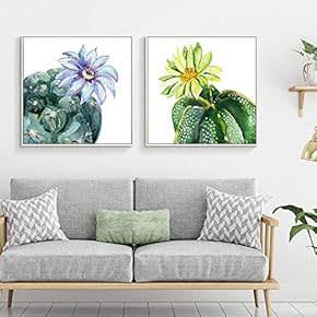 Framed Canvas Wall Art for Living Room, Bedroom Vibrant Plant Illustrations VI Canvas Prints for Home Decoration Ready to Hang - 16"x16"x2 Panels