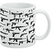 Tons of Guns Pattern Ceramic Coffee Mug, Novelty Gift Mugs for Coffee, Tea and Hot Drinks, 11oz, White