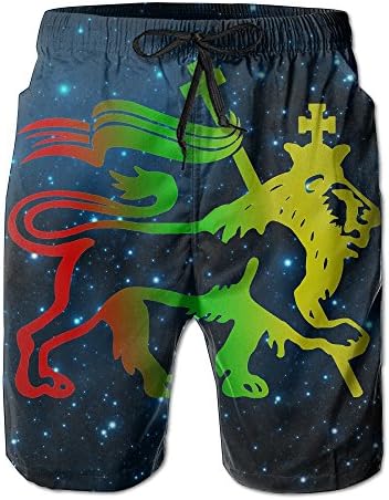Surferio Men's Quick Dry Lion Of Judah Rasta Reggae Roots Beach Shorts Swim Trunks Beach Board Shorts L