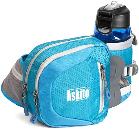 Waist Bag, ASKITO Sports Water Resistant Waist Pack with Water Bottle (Not Included) Holder, Running Belt Bag Pouch Fanny Pack for Hiking Running Cycling Camping Climbing Travel (Blue)