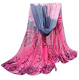 Women Rose Pattern Chiffon Elegant Scarves Vovotrade (Hot Pink)