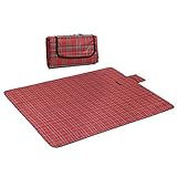 RealPero Large Outdoor Waterproof Picnic Blanket Foldable Handy Tote Bag Compact Plaid Washable Sand Proof Mat for Beach Travel Camping on Grass 60X70