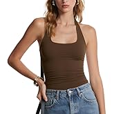 Women Halter Backless Tank Tops Sexy Halter Neck Double Line Cute Y2k Summer Going Out Crop Tops Trendy Camisole Shirts