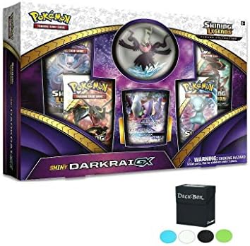 Pokemon TCG: Shining Legends Figure Collection Shiny Darkrai GX with 4 Pokemon Shining Legends Booster Packs, 6 Mini Toy Figures and Deck Box Bundle