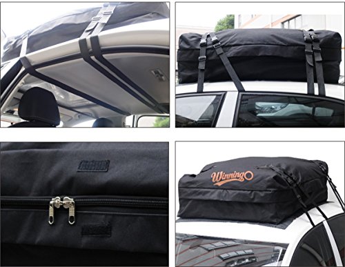 Cargo Bag, Winningo Waterproof Cargo Bag Easy to Install Soft Rooftop Luggage Carriers Works With or Without Roof Rack （Free Protective Mat） - Thumbnail 3