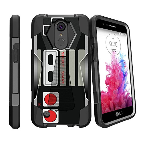 MINITURTLE Case Compatible w/ LG K20 V Black Case| LG K10 (2017)| LG K20 Plus Hybrid Case| LG Grace Case [SHOCK FUSION] Dual Layer Stand Case w/ Designs Retro Controller