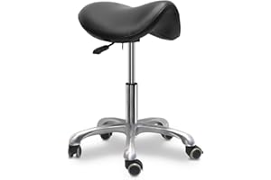LIMKOMES Saddle Stool Tilting Available Ergonomic Swivel Stool Chair with Hydraulic Lifting Height Adjustable Rolling Stool for Office Desk Clinic Dentist Spa-Black