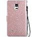 A-slim Galaxy Note 4 Wallet Case, (TM) Sun Pattern Embossed PU Leather Magnetic Flip Cover Card Holders & Hand Strap Wallet Purse Case for Samsung Galaxy Note 4 - Rose Gold