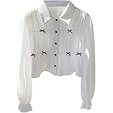 SweatyRocks Women's Bow Button Down Blouse Ruffle Long Sleeve Ruched Dressy Shirt Top