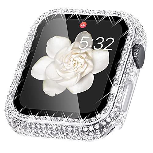 WINGLE Compatible with Apple Watch Screen Protector 38mm Series 3 2 1, Lady Shiny Diamond Protector Bumper Cover with Tempered Glass Screen Protector for Apple watch case 38mm, Clear