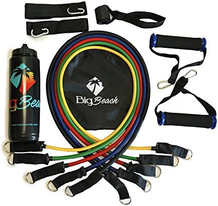 Resistance Bands / 13 Piece Ultimate Set - Handy Travel Bag &amp; Limited Edition Big Beach Water Bottle / Anti-Snap, Stackable, Premium Quality / Home or Gym use - Yoga, P90x, Rehabilitation, you choose!