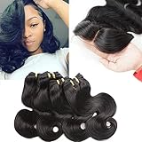 4 Bundles Brazilian Hair Bundles with Closure Body Wave 10