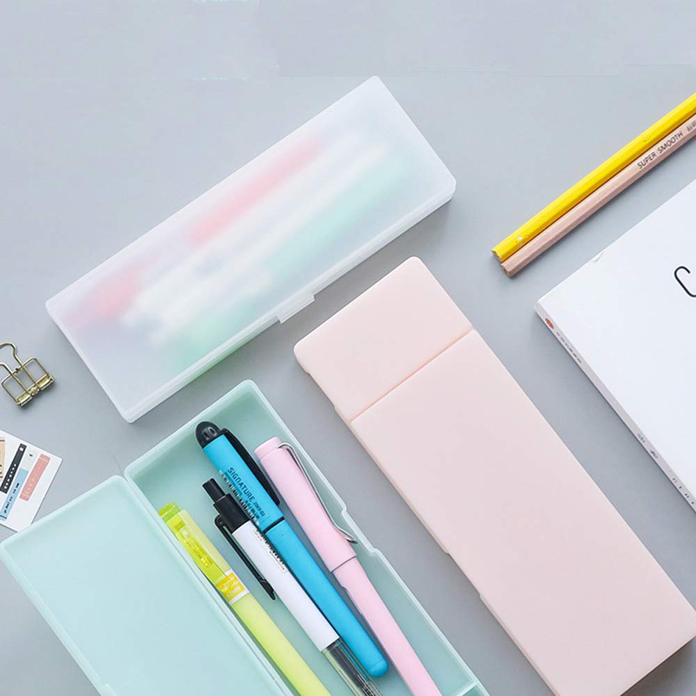 1 Pack Plastic Pencil Case, Pen Pencil Box, Pen Holder Box Organizer, School Supplies Pencil Box for Students (White, Large)