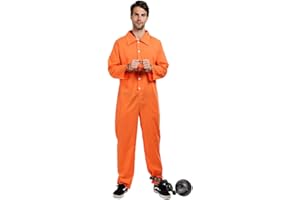 ReneeCho Orange Prisoner Jumpsuit Jailbird Costume Men Adult Halloween Inmate Onesie