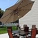 9 ft Outdoor Solar Powered 32 LED Lighted Patio Table Umbrella with Push Button Tilt Adjustment and Crank System 8 Rib 9 feet Solar Led Lights Steel Deluxe Market Umbrella High-quality Fabric Tan
