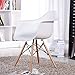 ELERANBE Set of 2 (Two) White Arm Chair- Eames Eiffel Style Lounge ArmChair Chairs Natural Wood Wooden Legs for Dining Room Living Room Cafe Kitchen