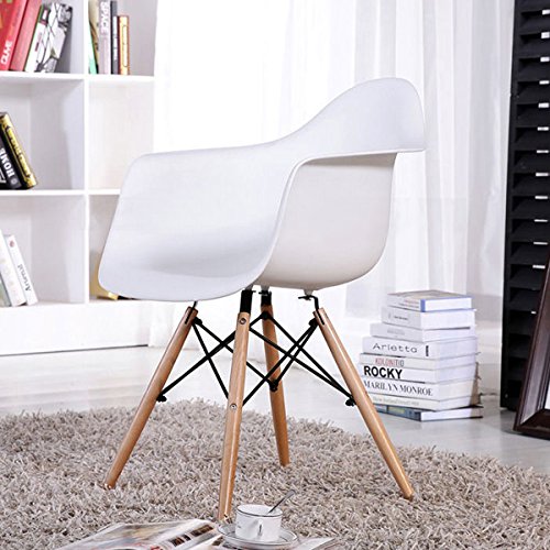 Aingoo Eiffel Kitchen Chair Molded Dining Armchair Mid Century Plastic Side Chair Dowel Wood Eiffel Legs Dining Room Office Lightweight Easy Assembly White - Thumbnail 4