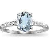 GemStar USA Sterling Silver Blue and White Topaz Oval Crown Ring