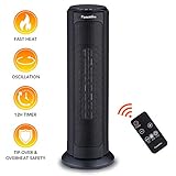 FLAMEMORE Portable Ceramic Tower Heater Oscillating Digital Display w/Remote, Overheating & Tip-Over Protection Adjustable Thermostat 1500W 12H Timer Safety Home Office Use 22-inch, Black