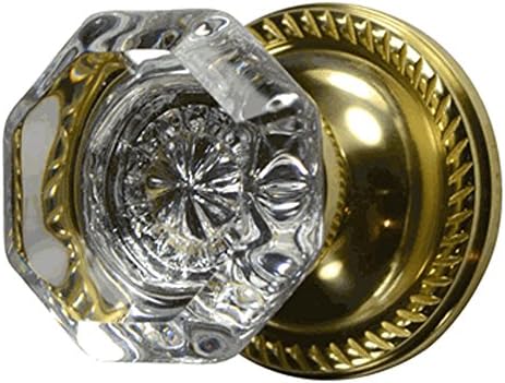 Providence Octagon Crystal Knob with Georgian Roped Rosette in Polished Brass (Privacy Bed / Bath)