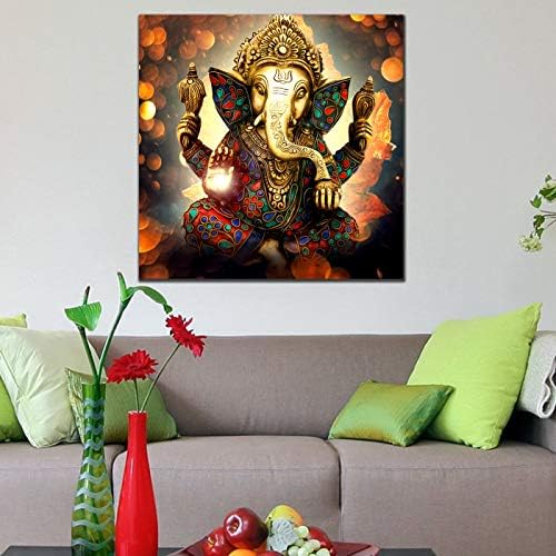 Uni Fashion Fair Style Crome Ganesha Framed Canvas Paintings (Wood, 24x 24-inches, Multicolour)