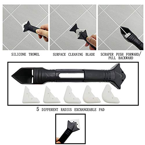 Angela&Alex Caulking Tool Kits 20 PCS Caulk Remover Silicone Grout Scraper Sealant Finishing Tool Nozzle Caulk Caps Replaceable Pads Black Yellow Cleaning Brushes for Bathroom Kitchen - Thumbnail 6