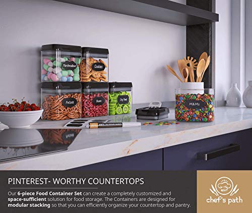 Chefs-Path-Airtight-Food-Storage-Container-Set-6-PC-SetAll-Same-Size-Labels-Marker-Kitchen-Pantry-Organization-Dry-Food-Containers-BPA-Free-Clear-Plastic-Canisters-with-Improved-Lids