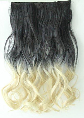 20" 22" 3/4 Full Head Clip in Hair Extensions Ombre One Piece 2 Tones Wavy Curly Black Brown Blonde (Natural black to platinum blonde)