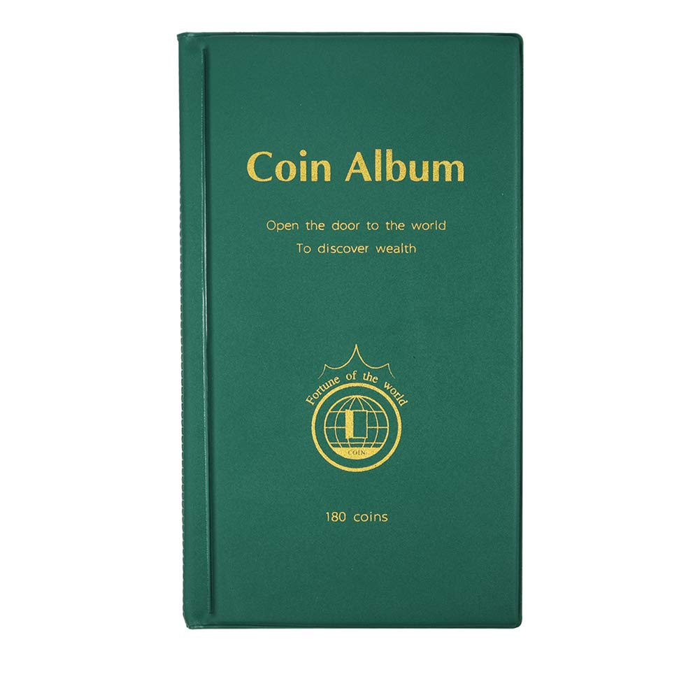 MULOVE 180 Pockets Coin Holder Album, 50P Coin Collectors Storage Coin Collection Holder Book Suitable for Coin Diameter Less Than 1.66 Inches (Green)