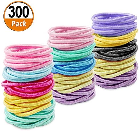 300 Pieces Tiny Baby Girls Hair Ties Multicolor Elastic Hair Bands No Crease Ponytail Holders, 2 mm Thickness, 3.0 cm Diameter