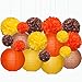 SuMile 18 Pack Tissue Paper Pom Poms Flowers and Round Paper Lanterns for Home, Office, Classroom, Indoor and Outdoor, 3 Size, Orange Brown Yellow