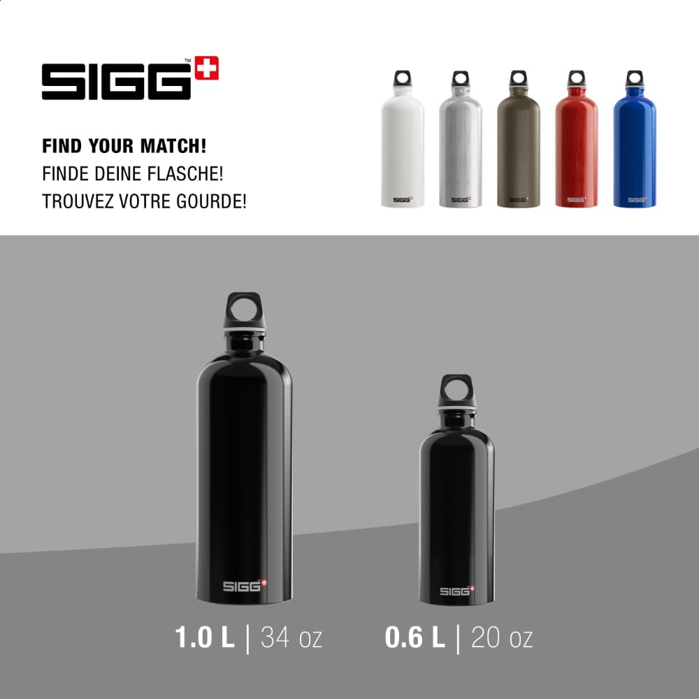 SIGG - Alu Trinkflasche - Traveller Schwarz - Klimaneutral Zertifiziert - Für Kohlensäurehaltige Getränke Geeignet - Auslaufsicher - Federleicht - BPA-frei - Outdoor - 1L 5