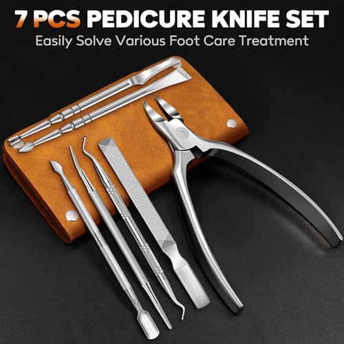 Nail Clippers for Thick & Ingrown Toenails Set, 7-in-1 Stainless Steel Manicure Nail Scissors, Sharp Nail Clippers for Thick & Ingrown Toenails, Professional Luxury Pedicure Set