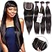 Unice Hair 3 Way Part 1pc 4x4 Lace Closure with Virgin Brazilian Straight Human Hair 3 Bundles Weaves Natural Color (12 14 16+10inch closure)