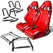 Honda Civic/Acura Integra DB DC Pair of PVC Faux Leather Racing Seats (Red)+Seat Bracket+4-Point Camlock Black Belt