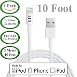 Cell Phone DIY [Apple MFI Certified] (1 Pack) Lightning to USB Cable ( Extra Long - 10 Feet / 3 Meters) iPhone 6 Charger Cord, for iPhone 5 onwards / iPad Air, Mini 2 / iPod Nano & Touch.