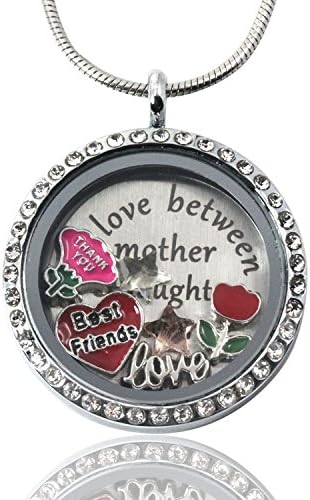 AmandaLynn Mother and Daughter Love Forever Silver Medium Floating Locket Living Locket Necklace with Charms Stainless Steel Gift Set