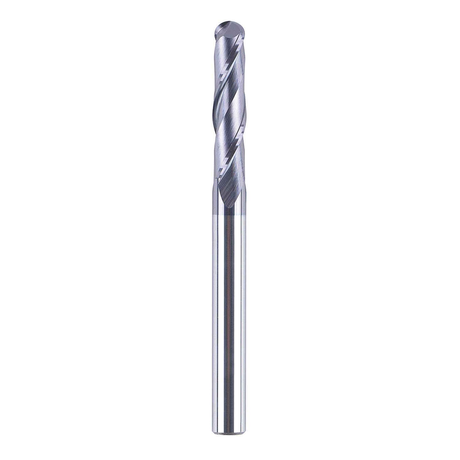 SpeTool Ball Nose Carbide End Mill 1/4 inch Shank CNC Router Bit, 2-Flute Spiral Milling Cutter for 3D Contouring and Engraving, HRC55 TiAlN Coated for Stainless Steel & Alloy, 3" Total Length