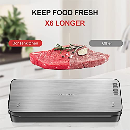 Bonsenkitchen Food Vacuum Sealer Machine with Kitchen Scale, Automatic Vacuum Sealer Built in Air Sealing System, Multipurpose Food Sealer for Long-Lasting Food Preservation, Easy to Use, Silver