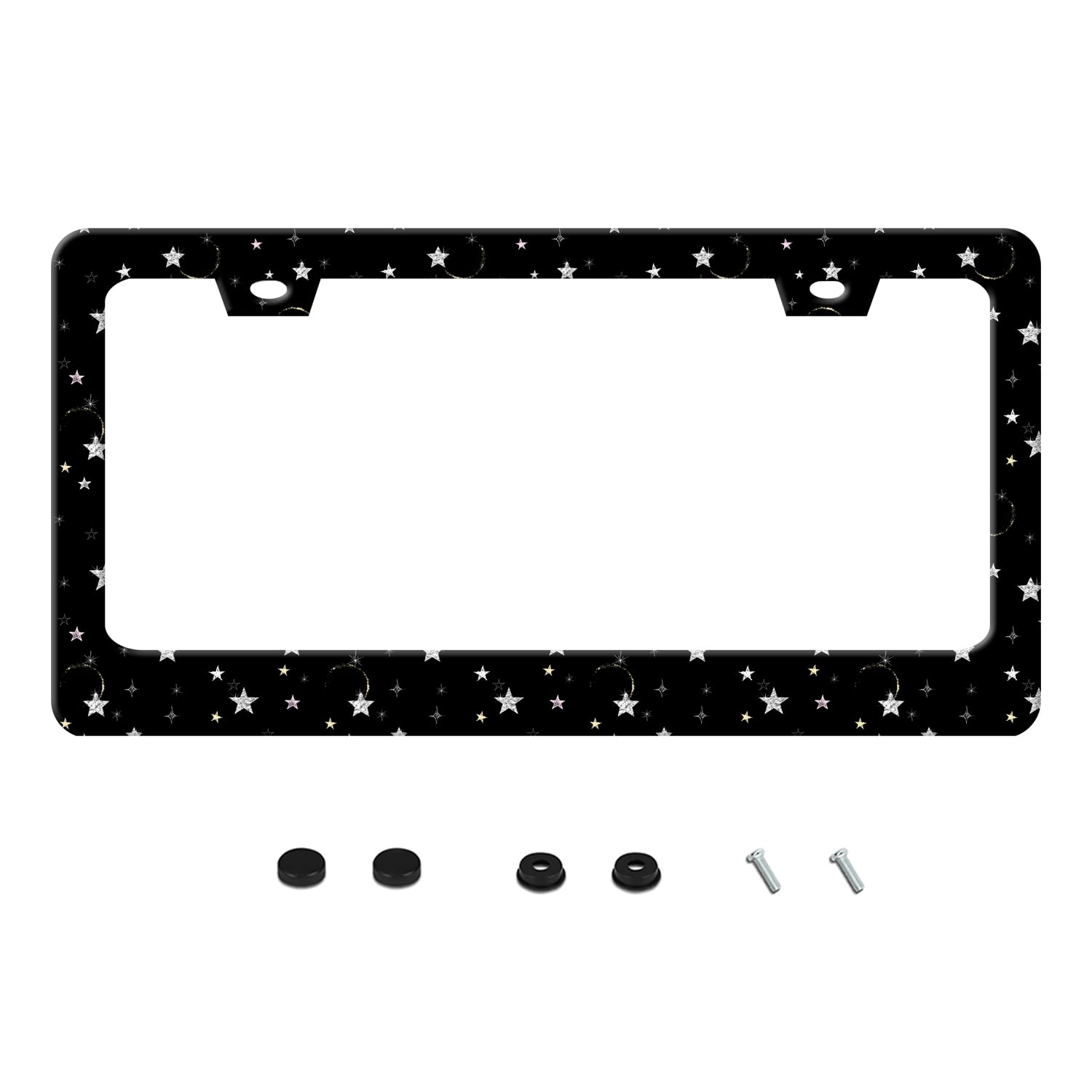 Photo 1 of Night Stars License Plate Frame Funny Stainless Steel Starry Sky License Plate Frames Auto Parts Decoration with Screws License Plate Holder for Men Women 12x6 Inch