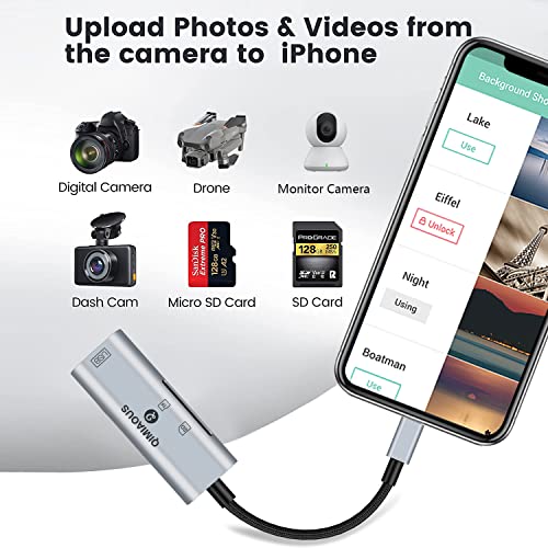 [Apple MFi Certified] SD Card Reader for iPhone iPad, QIMIAOUS 3in1 Lightning to Micro SD Camera
